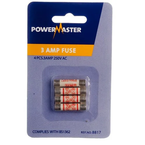 Powermaster Plug Top Fuses 4pk - 3 amp