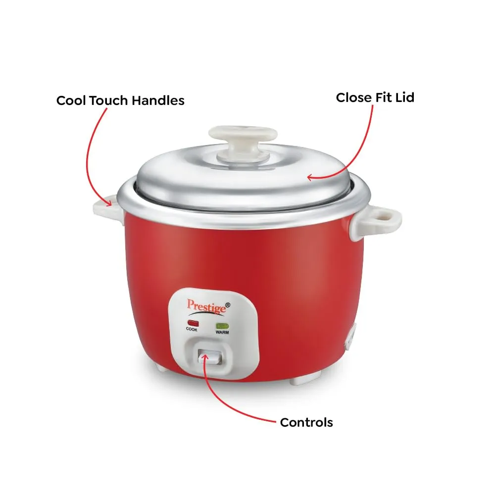 Prestige Delight Cute 1.8 SS Bowl Electric Rice Cooker(1.8L for Rice-Open Type, Silky Red, with Stainless Steel Cooking Pan 4.4L Volume,700 W)