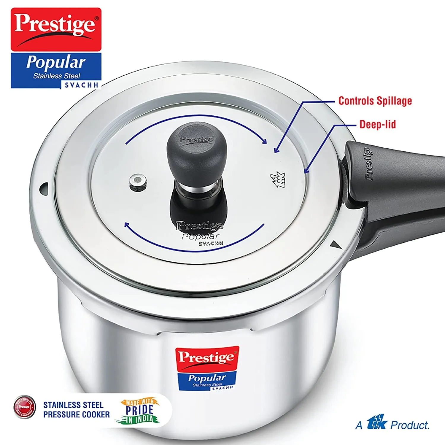 Prestige Popular Svachh Stainless Steel Outer Lid Pressure Cooker 2.0 L, 2 Liter