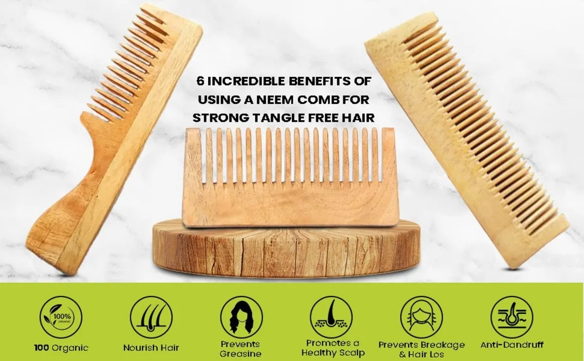 Pure Kacchi Neem Wood Comb Pack Combo -04 (Pack of 2)