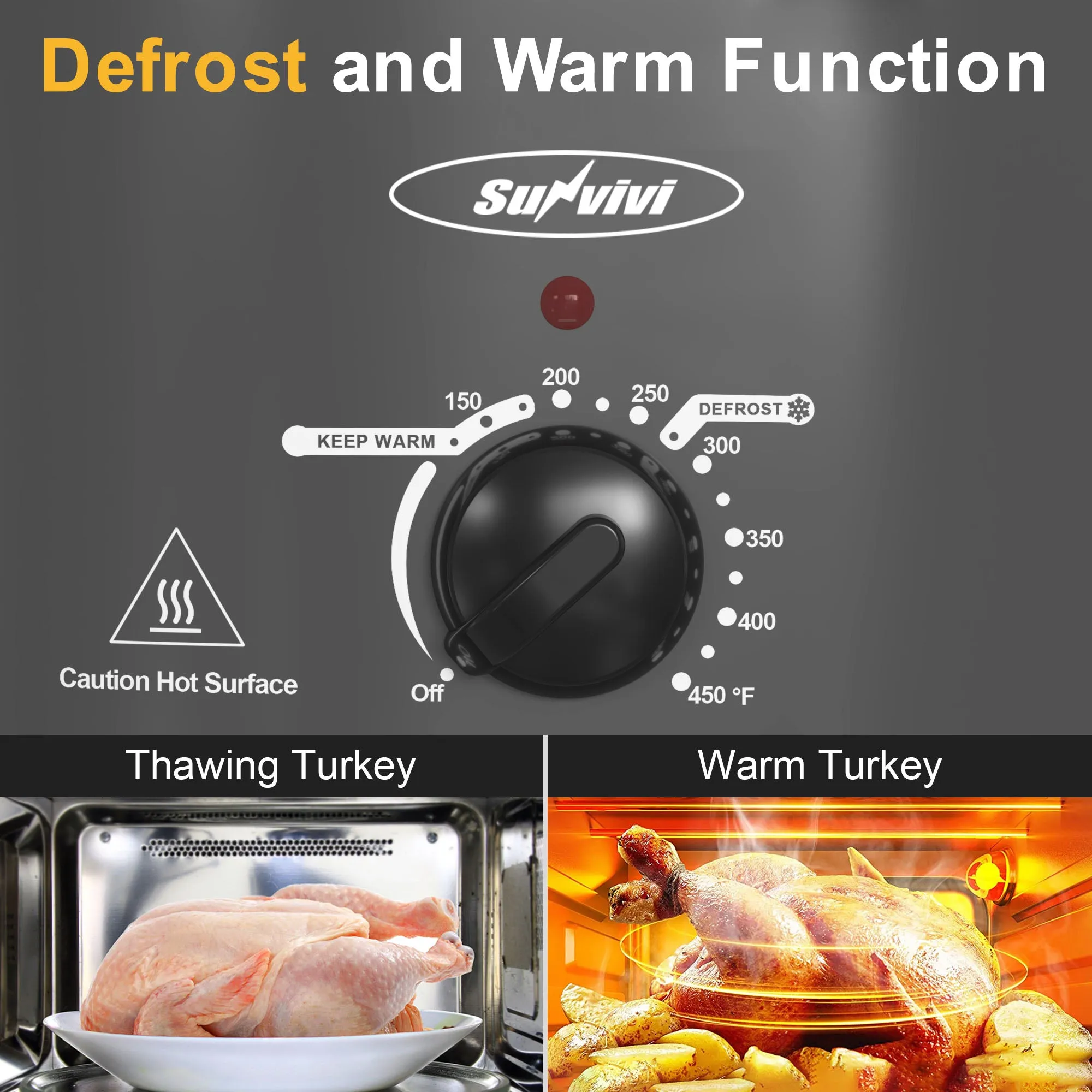 Roaster Oven with Self-Basting Lid, 18 Quart Electric Roaster with Removable Pan & Rack, 150-450°F Full-Range Temperature Control with Defrost/Warm Function, Stainless Steel, Silver