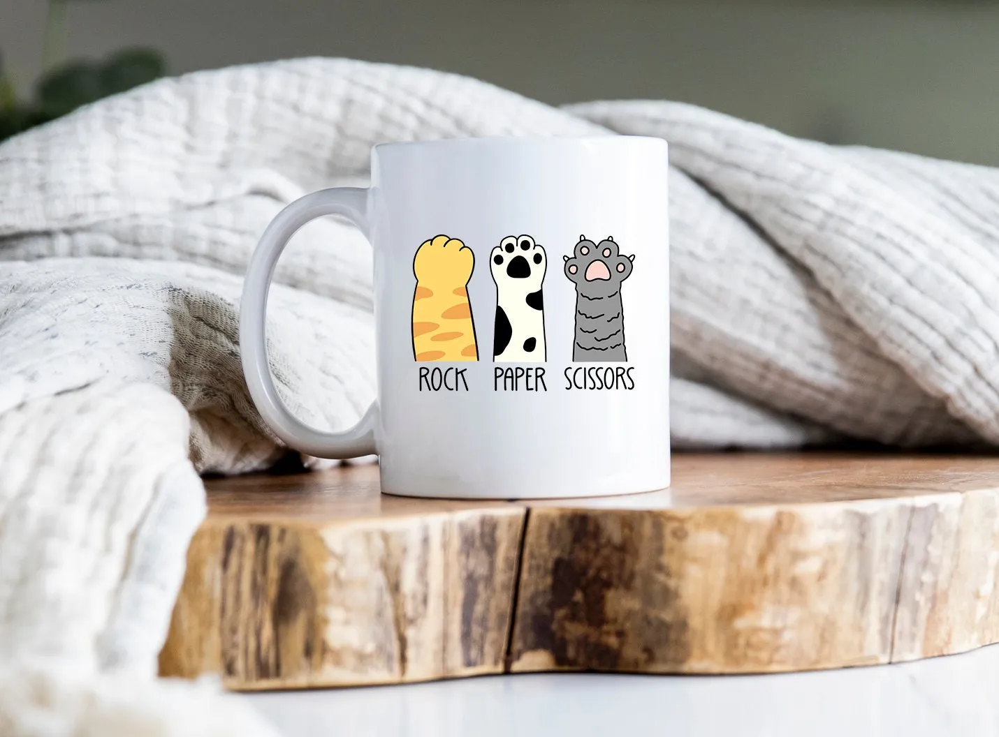 Rock Paper Scissors Cat Mug Funny Coffee Cup