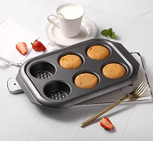 Royal Cuisine Set of 4 Non-Stick Bakewares Including Bake Pan Square Roaster Pan Loaf Pan and 6 Cup Muffin Pan-Kitchen Utensils (Carbon Steel)