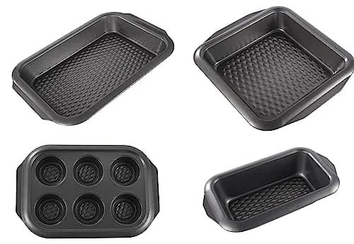 Royal Cuisine Set of 4 Non-Stick Bakewares Including Bake Pan Square Roaster Pan Loaf Pan and 6 Cup Muffin Pan-Kitchen Utensils (Carbon Steel)