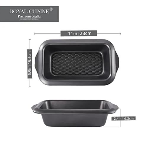 Royal Cuisine Set of 4 Non-Stick Bakewares Including Bake Pan Square Roaster Pan Loaf Pan and 6 Cup Muffin Pan-Kitchen Utensils (Carbon Steel)