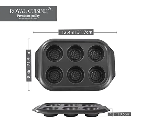 Royal Cuisine Set of 4 Non-Stick Bakewares Including Bake Pan Square Roaster Pan Loaf Pan and 6 Cup Muffin Pan-Kitchen Utensils (Carbon Steel)