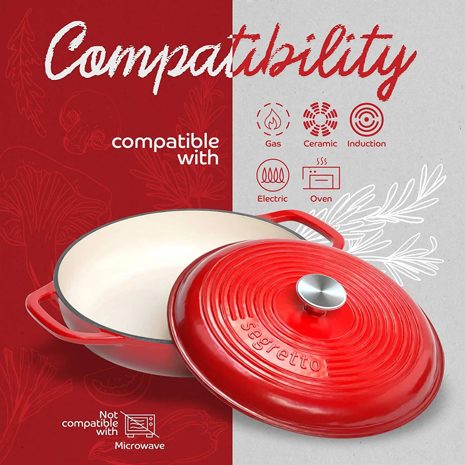 Segretto Braiser Pan | 3.6 Quarts | Red