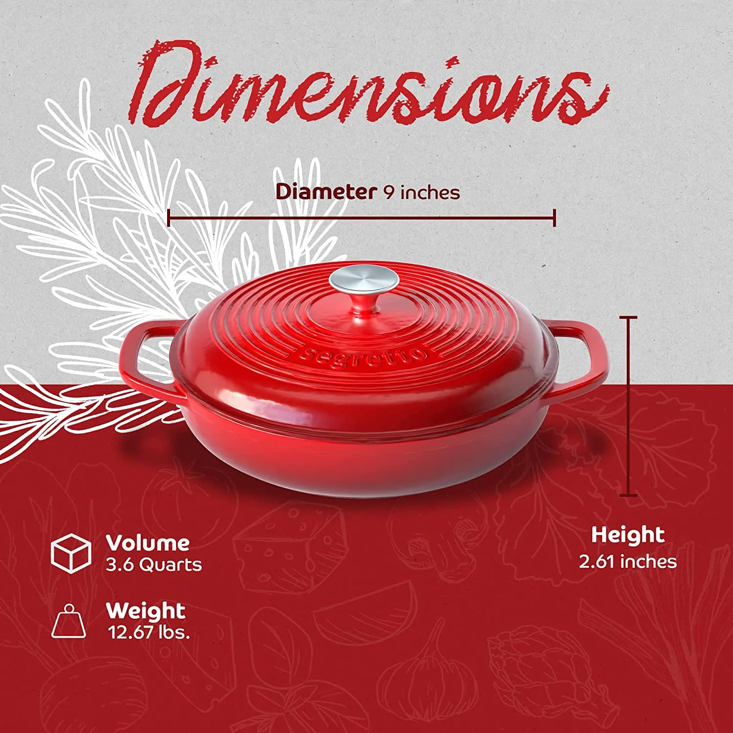 Segretto Braiser Pan | 3.6 Quarts | Red