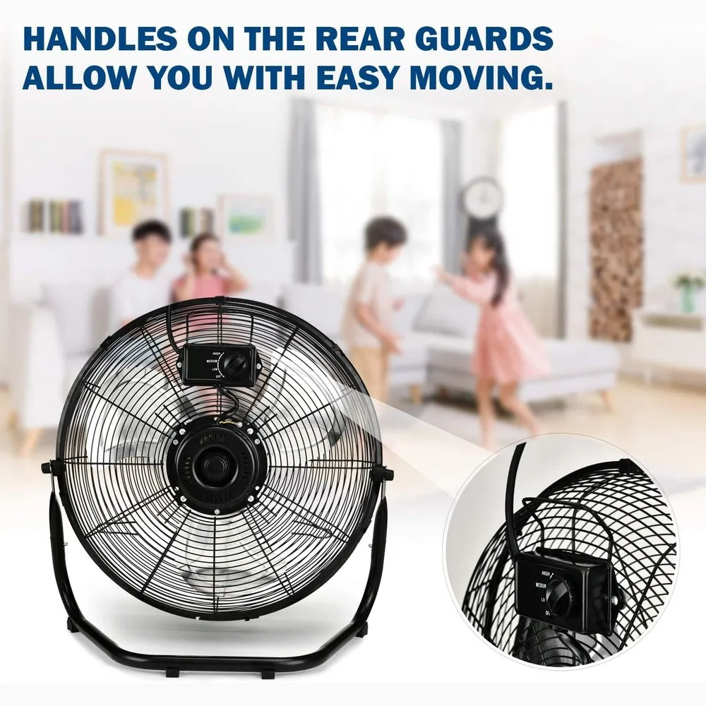 Simple Deluxe 12 Inch 3-Speed High Velocity Heavy Duty Metal Industrial Floor Fans