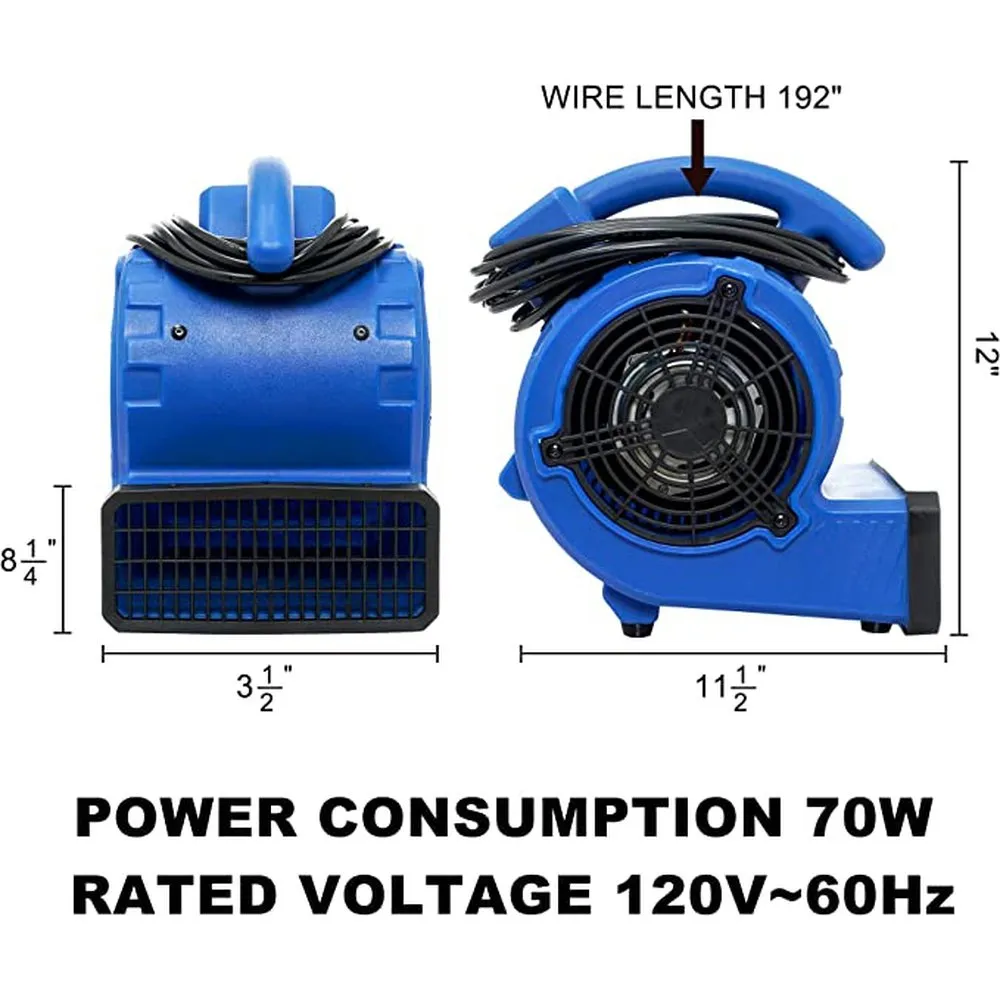 Simple Deluxe 305 CFM Mini Floor Blower Fan for Water Damage, Blue, 12 Inch