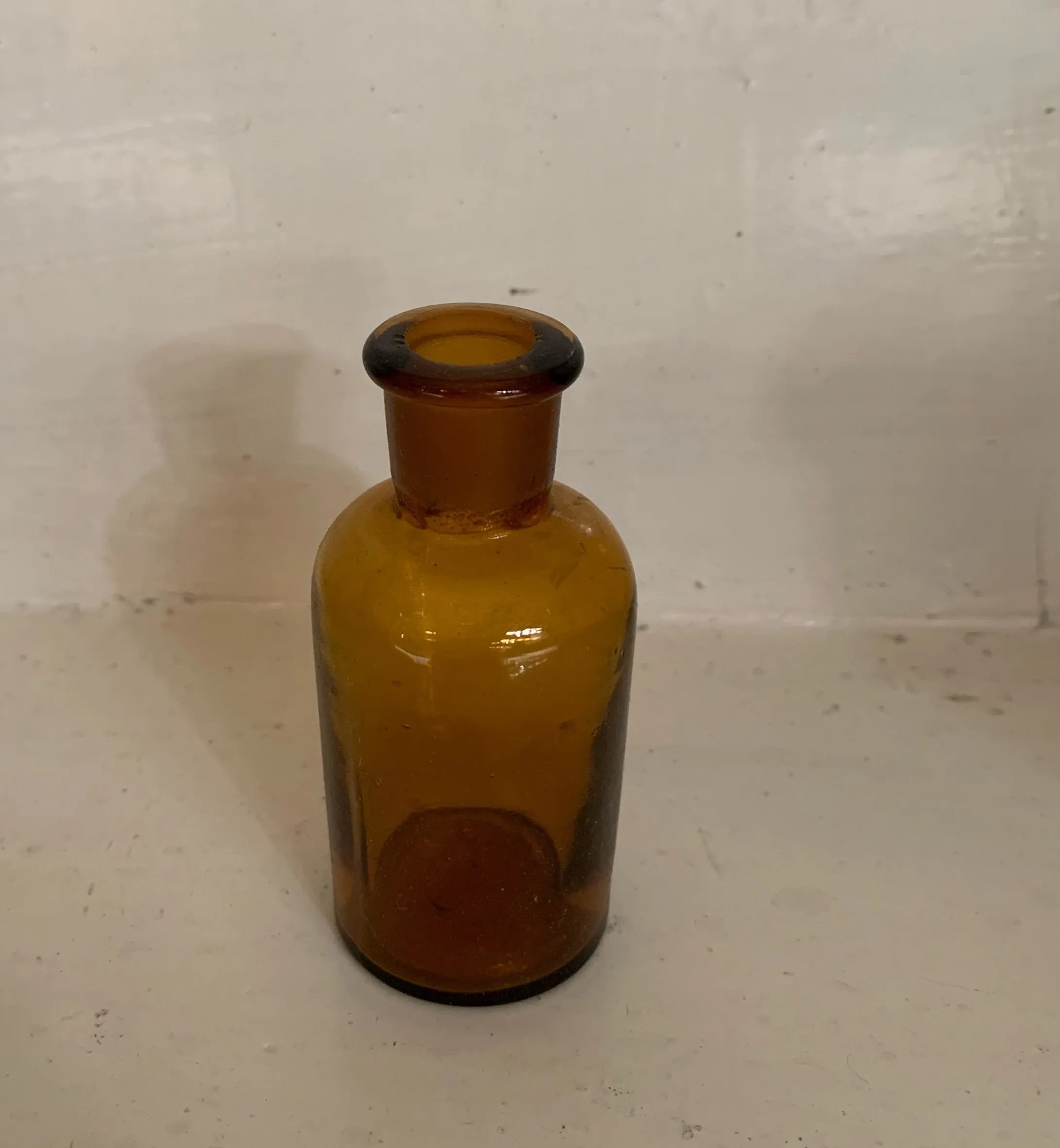 Small Vintage  Amber Pharmacy  Glass Bottle #4424