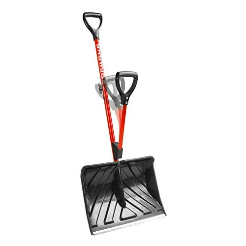 Snow Joe SJ-SHLV01-RED Shovelution Strain-Reducing Snow Shovel | 18-Inch | Spring Assisted Handle (Red)