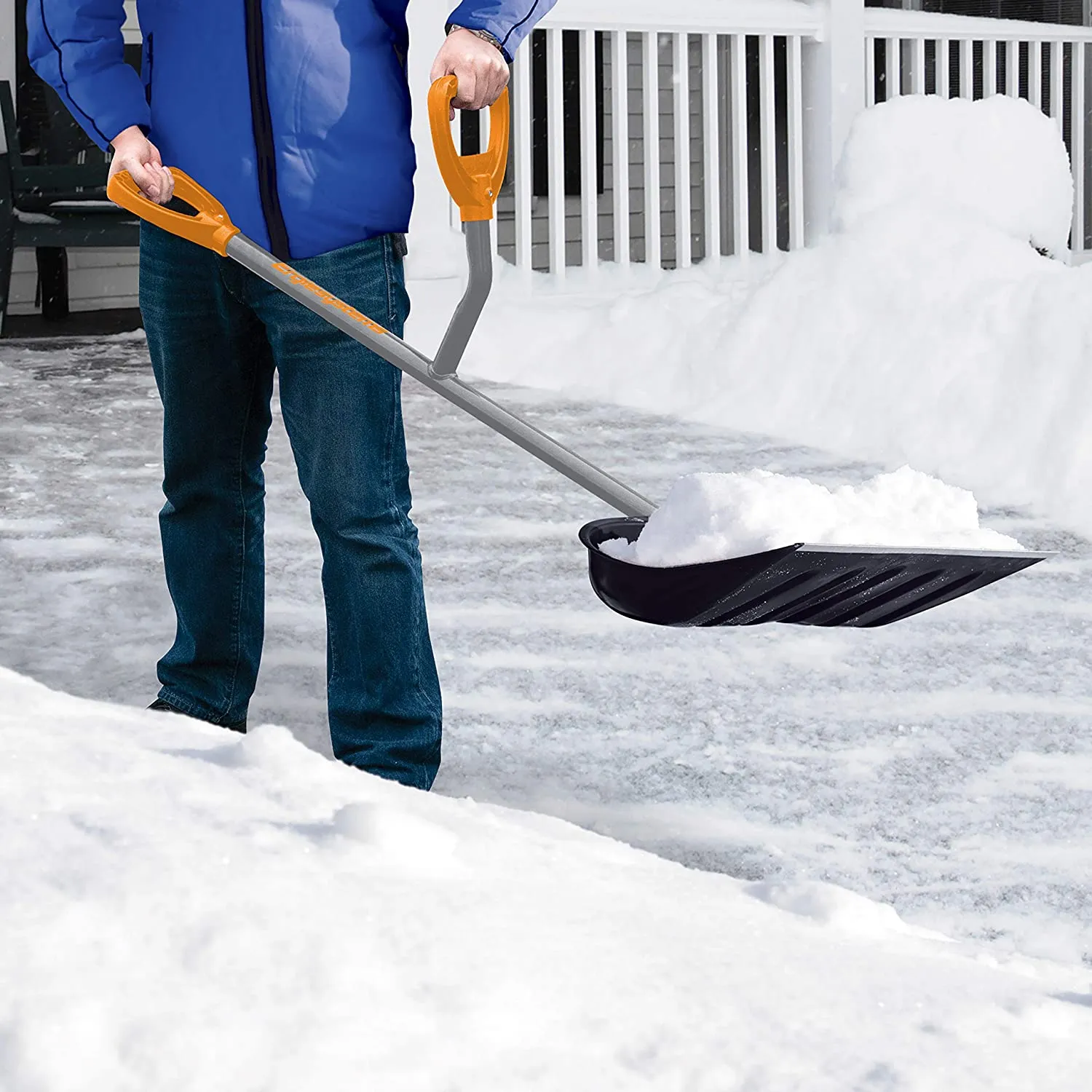 Snow Shovel, Best 18-Inch Shovel, 48-Inch Shaft, Push/Scoop Combination Blade