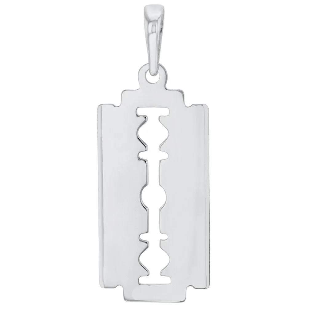 Solid 14k White Gold Sharp Edged Razor Blade Pendant