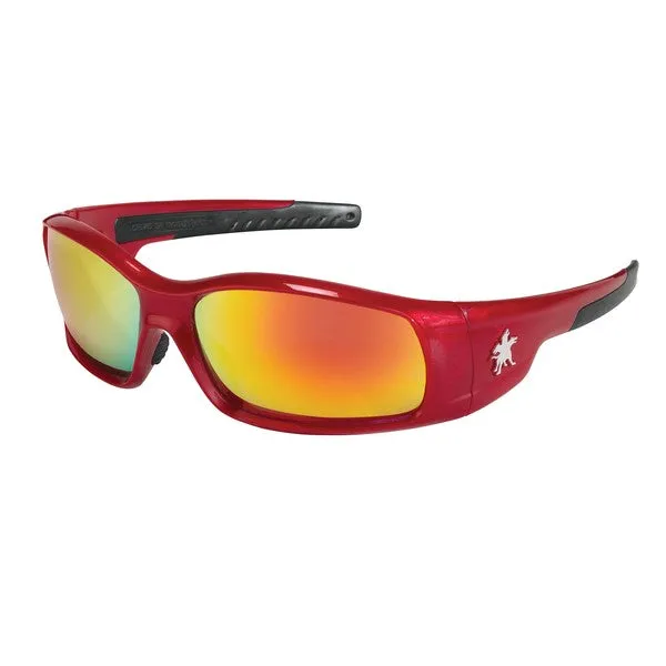 SR13R MCR Safety Swagger SR1 Series Safety Glasses, Fire Mirror Lens, Red Frame