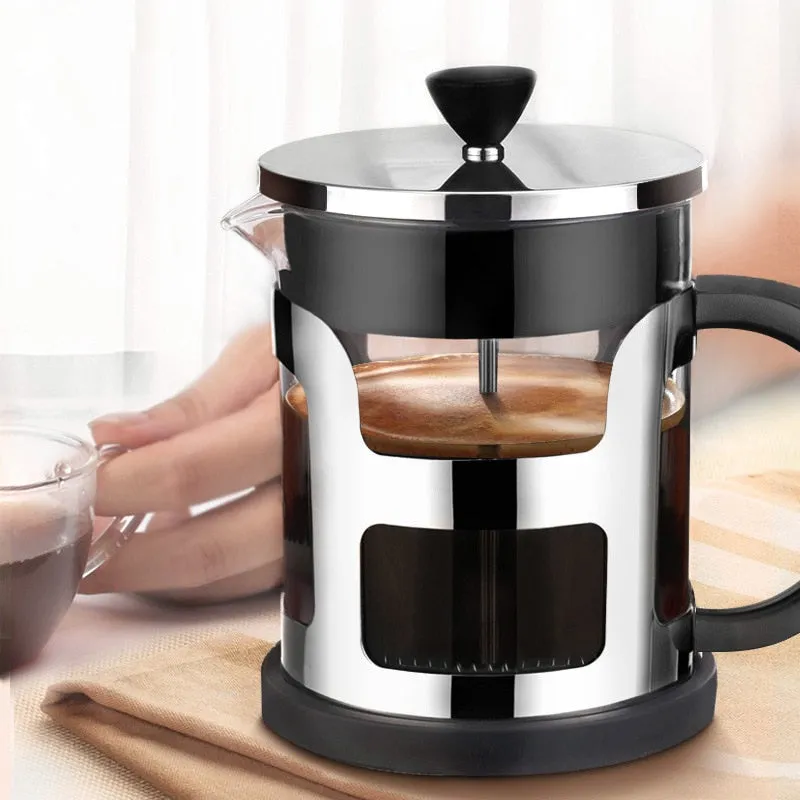 Stainless Steel Portable French Press Coffee Pot Tea Maker Machine Moka With Strainer Filter Travel Borosilica Glass Cafetiere