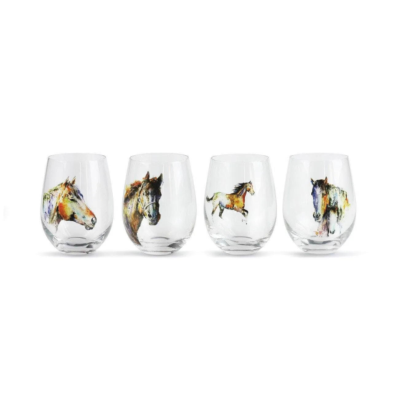 Stemless Wine Glasses-Glorious Nature and Horse Inspired Artwork *