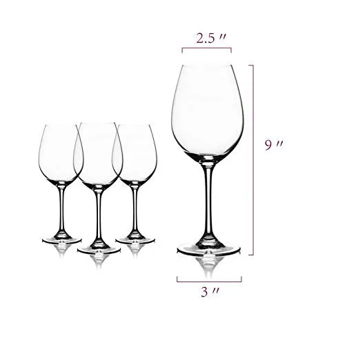 TBGHz Modvera Stemmed Wine Glass 16 Ounce | Lead Free Crystal Clear Classic Design | Perfect for Red Wines & White Wines at Your Next Elegant Dinner Party or Event | Elongated Bowl Design | Set of 6