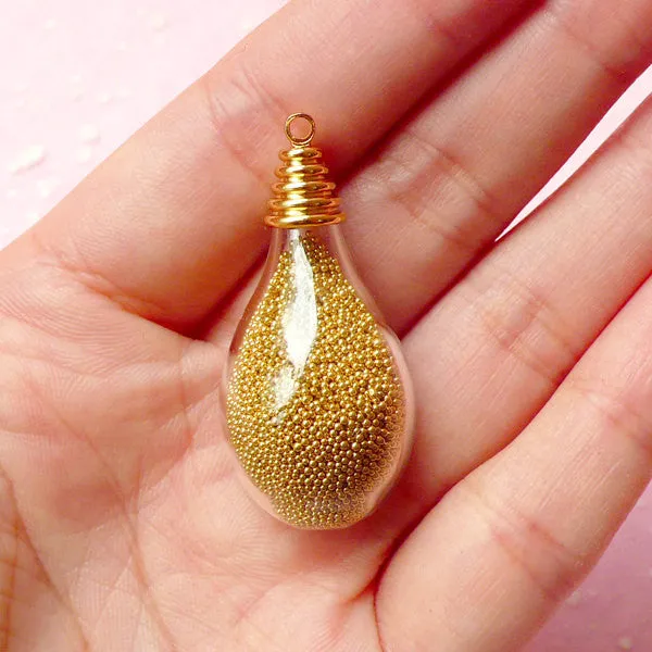 Tear Drop Glass Bottle / Clear Glass Globe / Glass Bubble (30mm x 18mm) w/ Gold Plated Cover (1 Set) DIY Hanging Pendant Charm Making F066