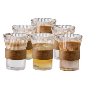 The Better Home Zest Glass Tea and Coffee Mugs (Set of 6-280ml Each) | Lead-Free Glass Cups with Anti Slip Leather Sleeves for Hot & Cold Beverages | Mugs for Coffee | Tea Cup Set | Glass Cups