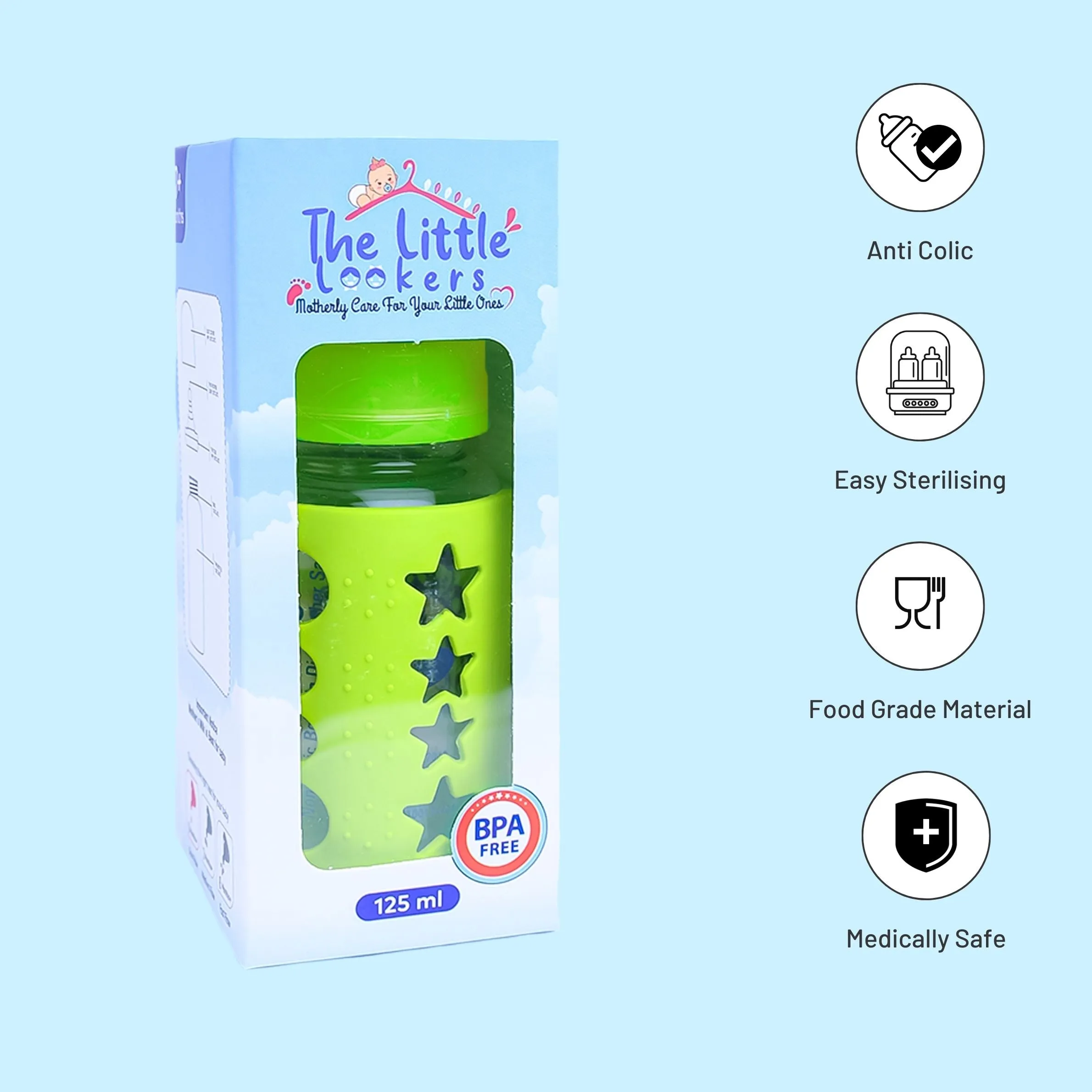 The Little Lookers High Borosilicate Glass Feeding Bottle for Baby/Feeder for Newborn | Super Soft Flow Control & Anti Colic Nipple for Infants/Toddlers