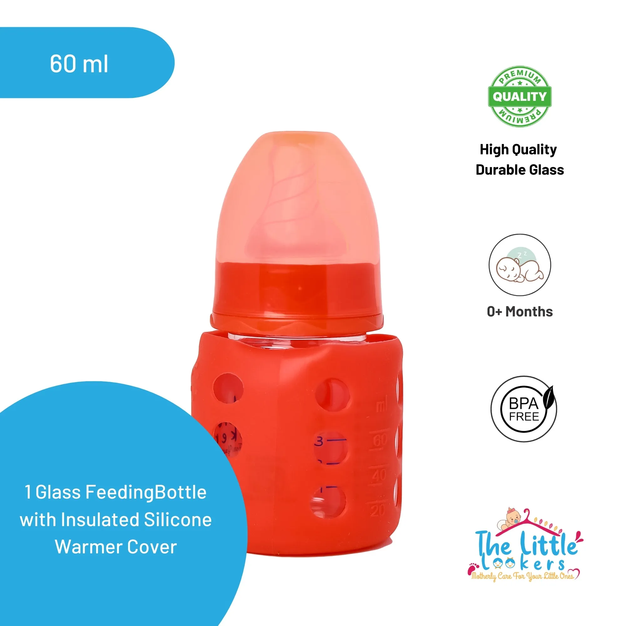 The Little Lookers High Borosilicate Glass Feeding Bottle for Baby/Feeder for Newborn | Super Soft Flow Control & Anti Colic Nipple for Infants/Toddlers