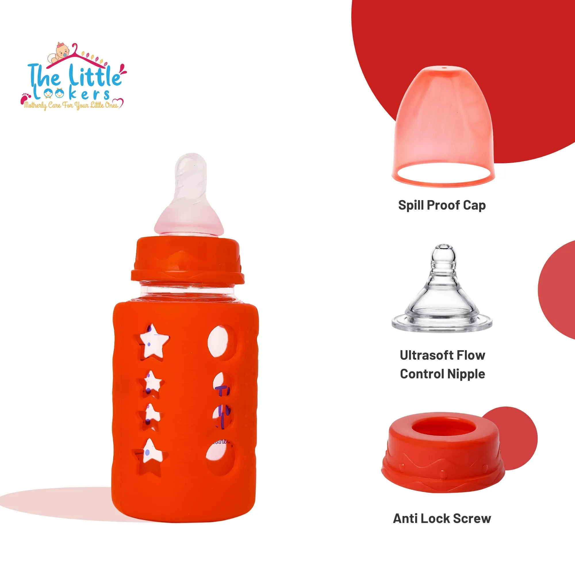 The Little Lookers High Borosilicate Glass Feeding Bottle for Baby/Feeder for Newborn | Super Soft Flow Control & Anti Colic Nipple for Infants/Toddlers