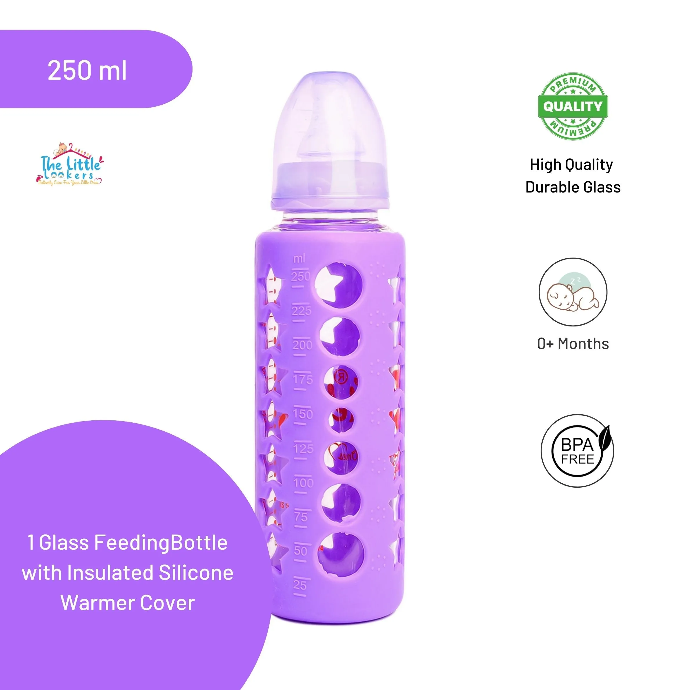 The Little Lookers High Borosilicate Glass Feeding Bottle for Baby/Feeder for Newborn | Super Soft Flow Control & Anti Colic Nipple for Infants/Toddlers