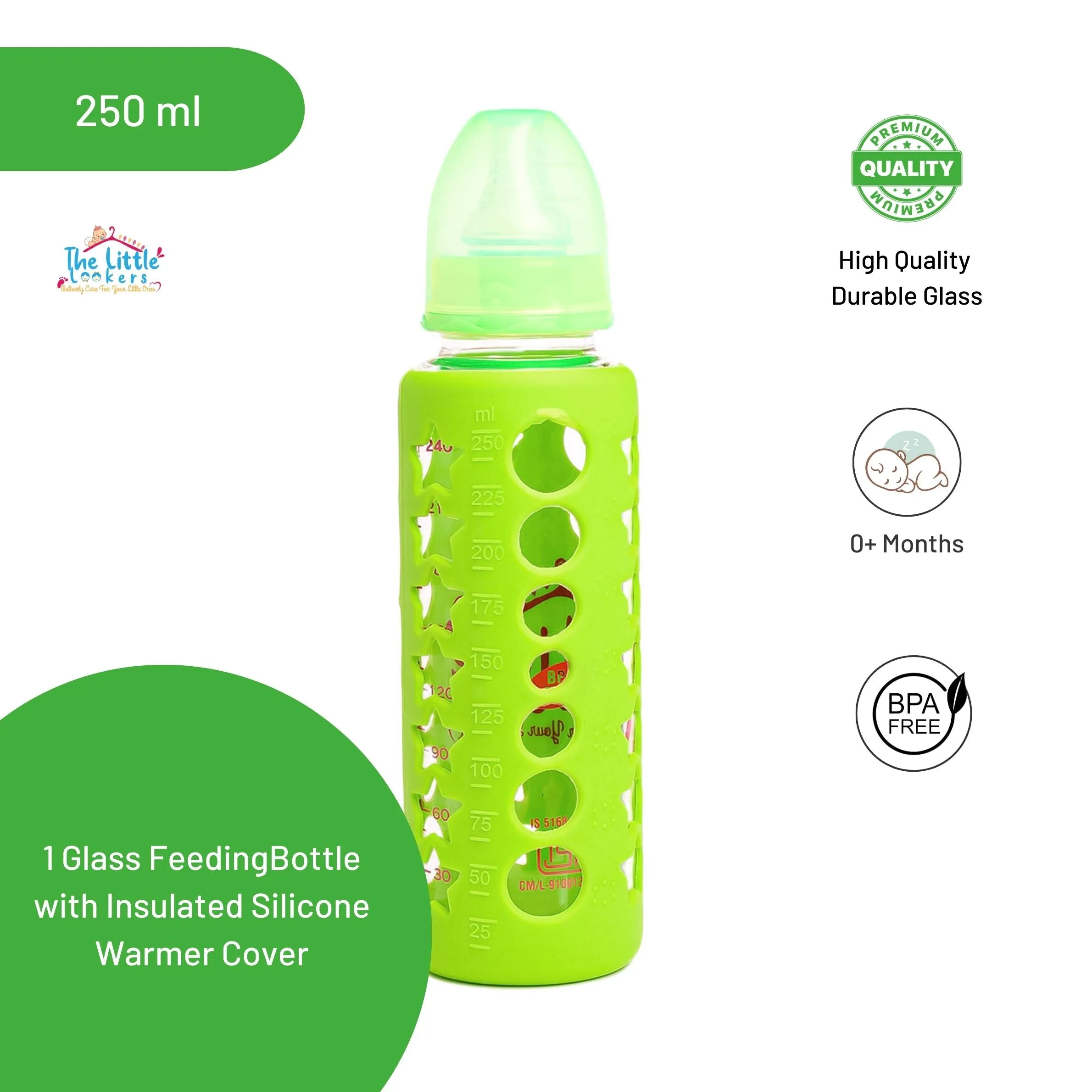 The Little Lookers High Borosilicate Glass Feeding Bottle for Baby/Feeder for Newborn | Super Soft Flow Control & Anti Colic Nipple for Infants/Toddlers