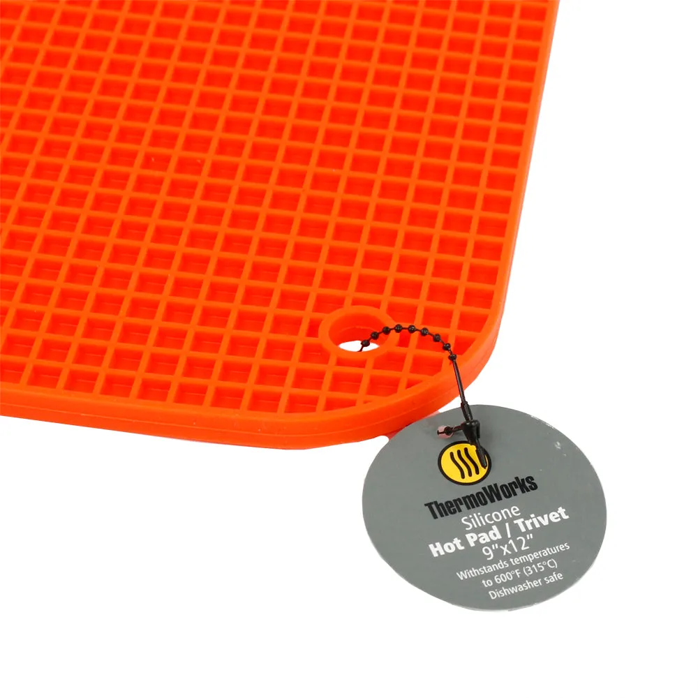 Thermoworks Hi-Temp Non-Slip Silicone Hotpad/Trivet 9"x12" 600°F BPA Free Orange