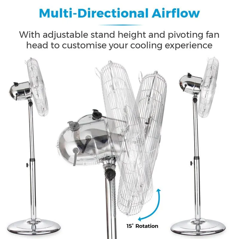 Tower Pedestal Fan with Stand 16"  - Chrome