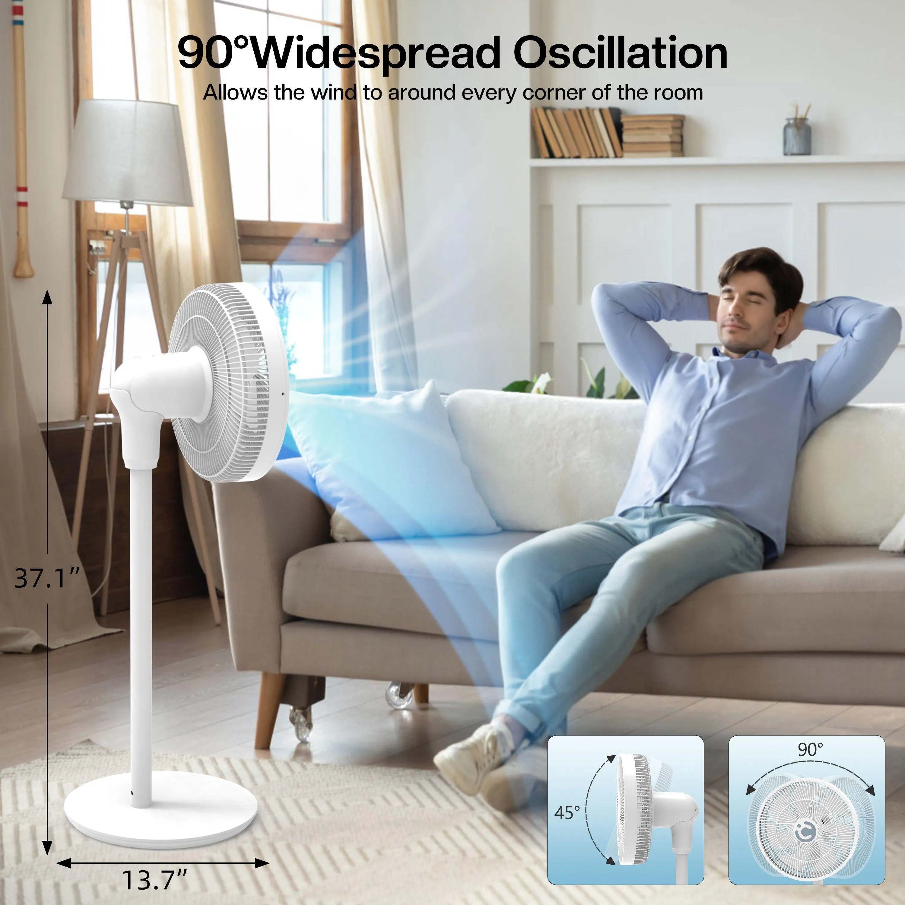 Ultra Quiet Pedestal Fan with Remote, Standing Fan for Bedroom, 14" 15000mAh Cordless Oscillating Floor Fan - CO-207