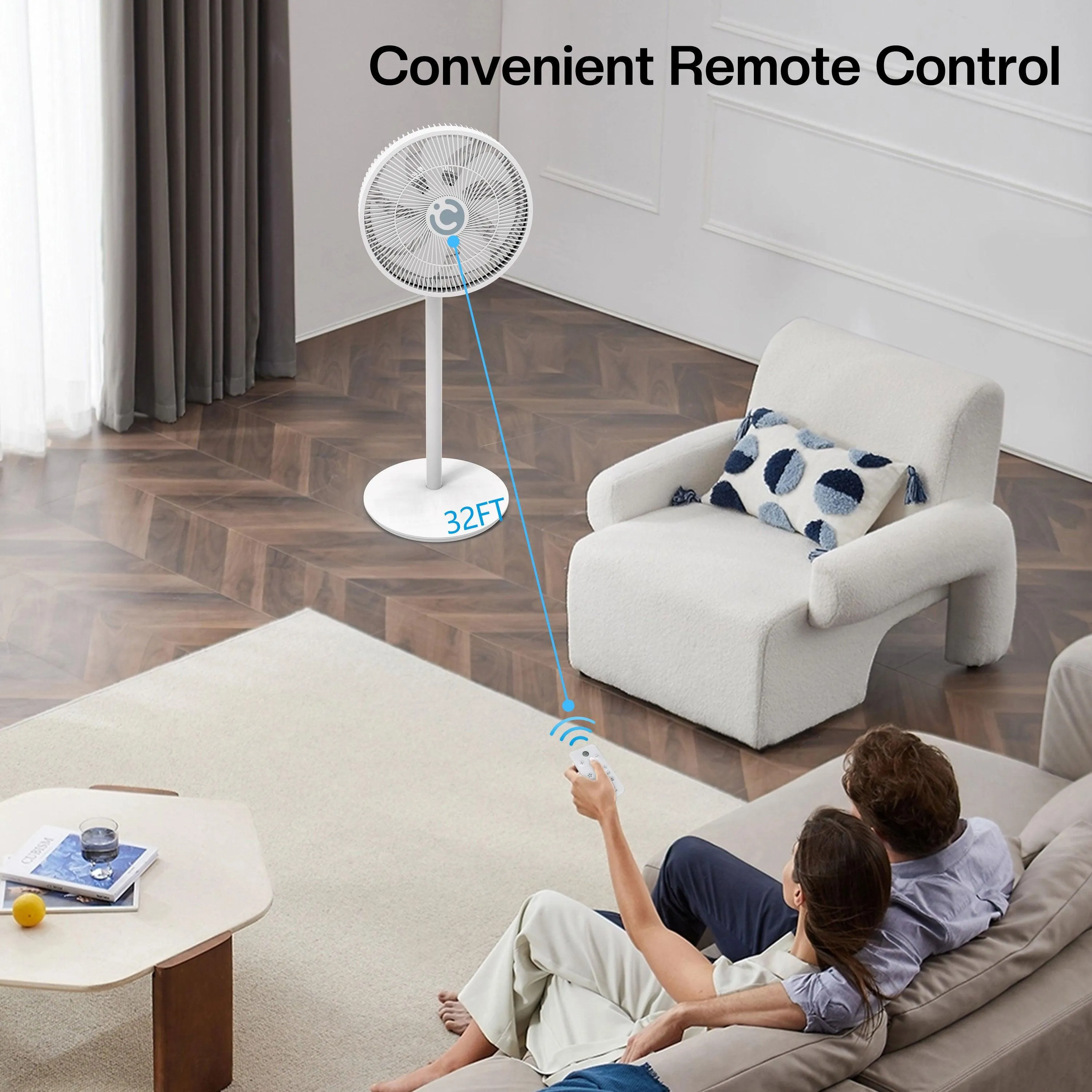 Ultra Quiet Pedestal Fan with Remote, Standing Fan for Bedroom, 14" 15000mAh Cordless Oscillating Floor Fan - CO-207