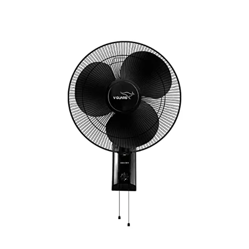 V-Guard Esfera SW N Wall Mount Fan For Bedroom | Pull Cord For 3 Speed Settings | 1350 RPM Powerful Motor | Corrosion Resistant Metal Guards | Black | 40 cm (400mm)