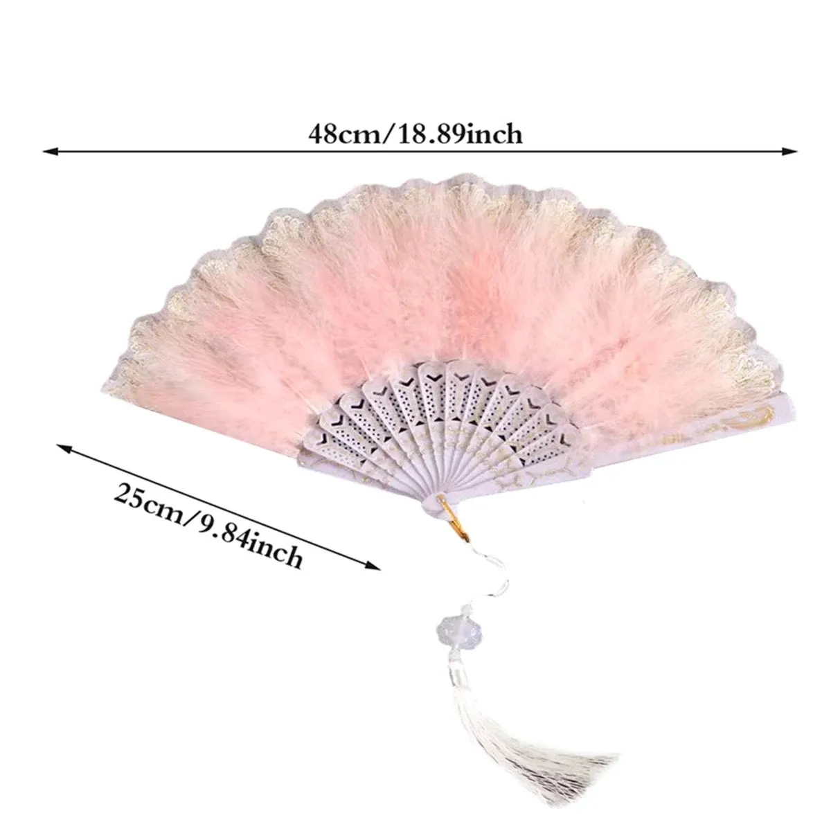 Vintage Japanese Chinese Gold Edge Folding Fan - Pink Feathers