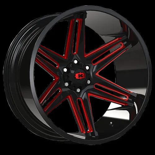 Vision Off-Road 363 Razor 22X10 6X139.7 -19mm Gloss Black Milled Spoke with Red