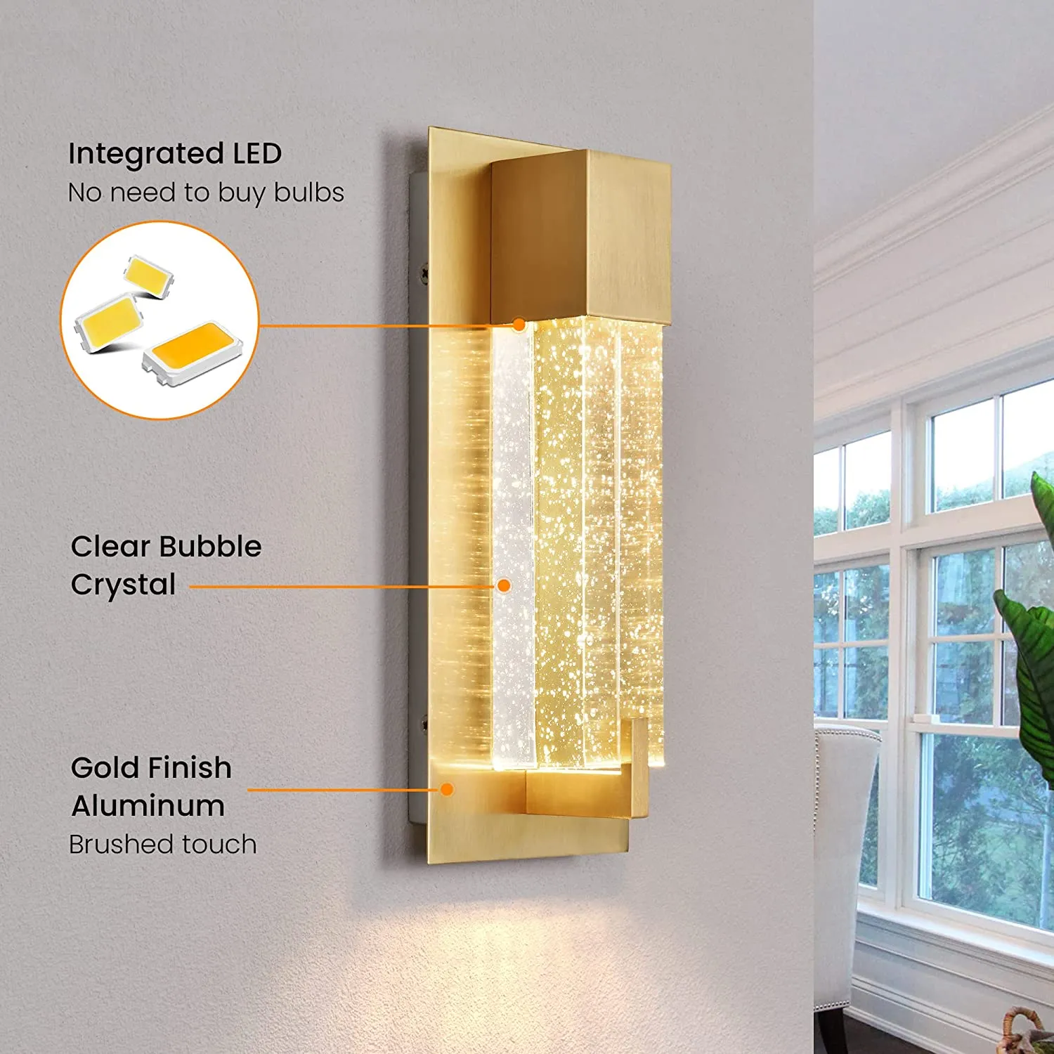 Wall Lighting Gold Modern Vanity Lights Fixture with Crystal Bubble Glass