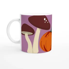 Whimsical Ceramic Mug with Mushroom & Pumpkin Design