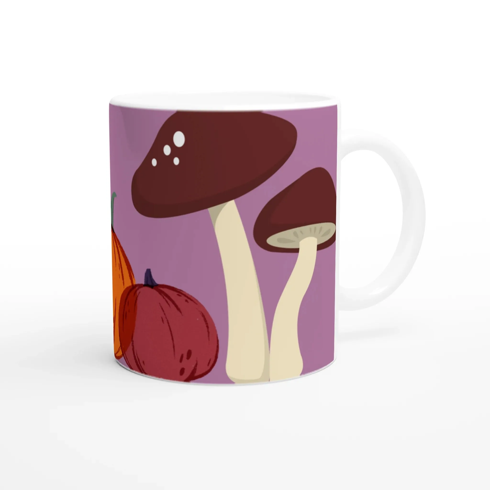 Whimsical Ceramic Mug with Mushroom & Pumpkin Design