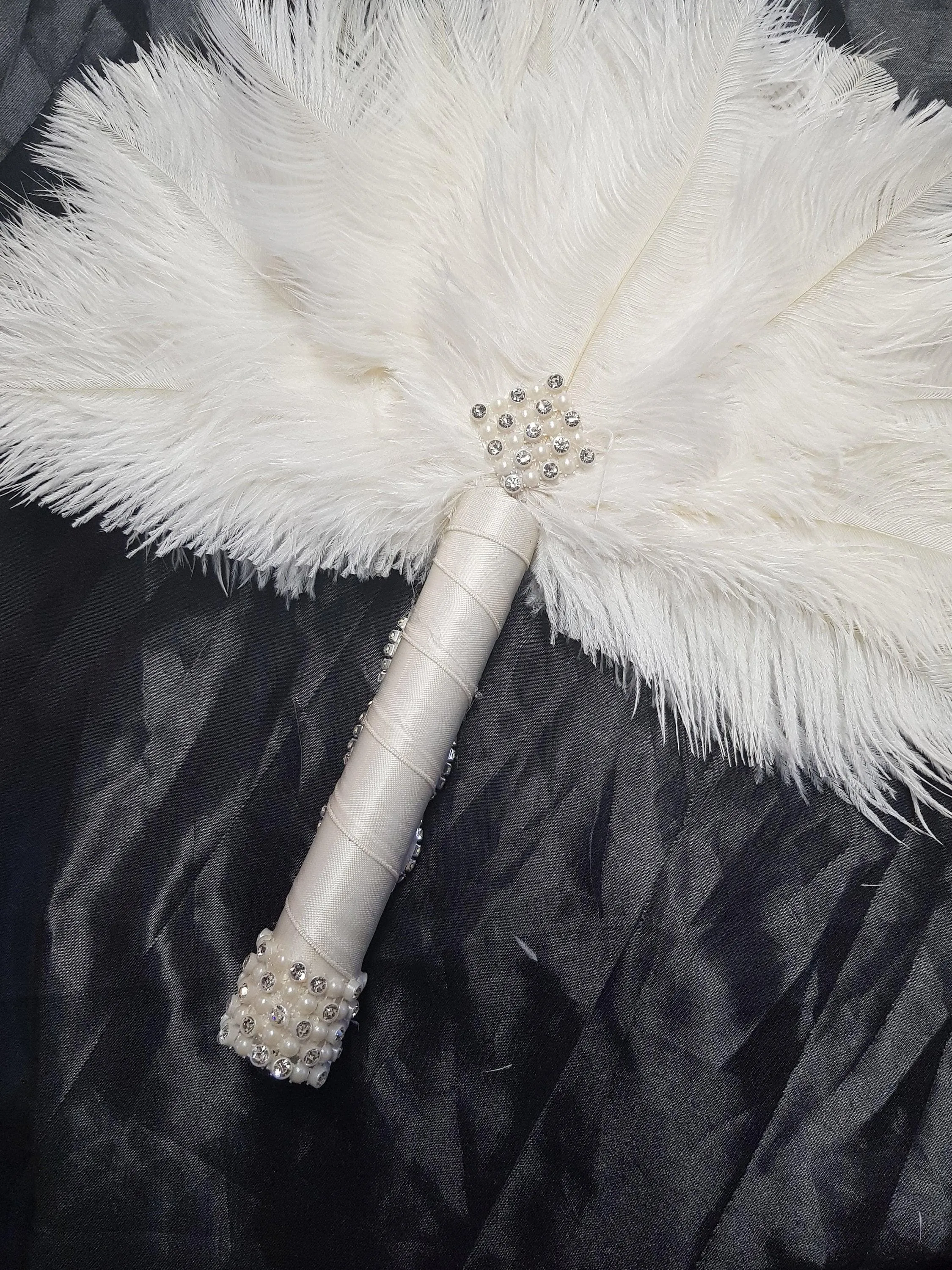 White Feather Fan ,wedding hand fan bouquet bridal Ostrich feather bouquet, Gatsby by Crystal wedding uk