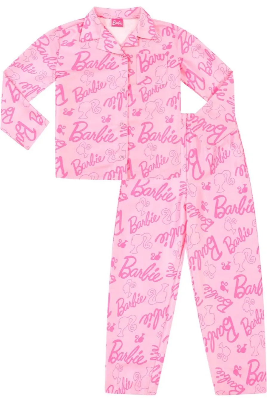 Women's Barbie Long Pink Satin Pyjama Set