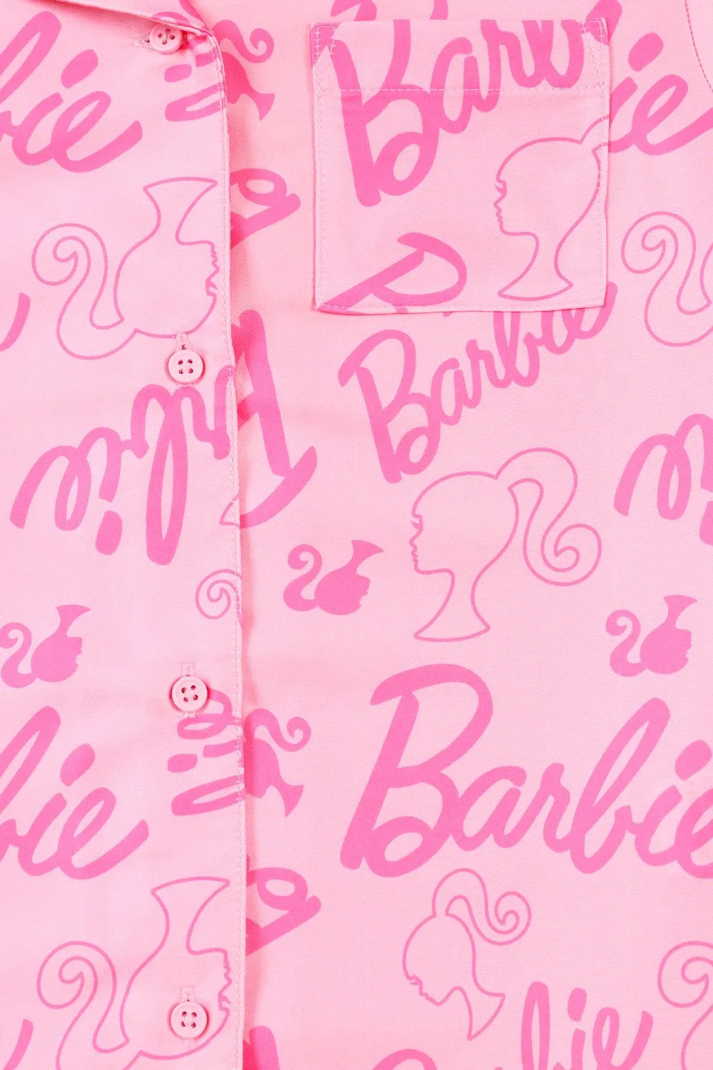 Women's Barbie Long Pink Satin Pyjama Set