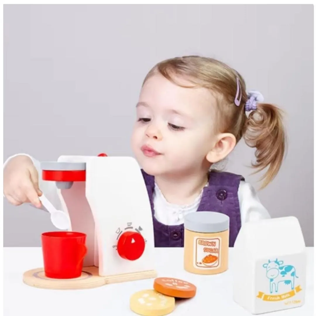 Wooden Coffee Machine Toys Kids Simulation Coffee Maker Pretend Playsets Coffee