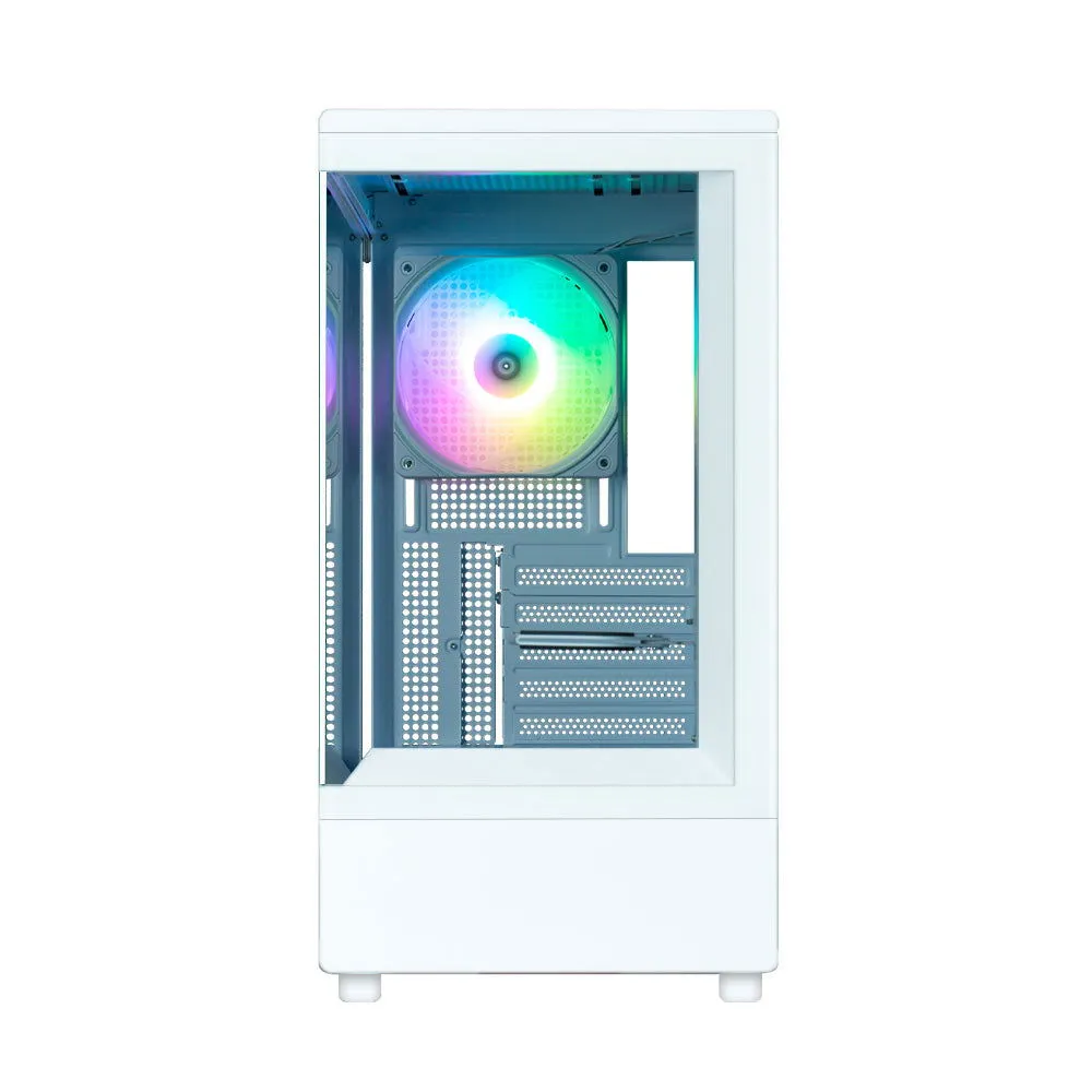 Zalman P10 mATX Gaming PC Case, Panoramic Glass, 1 x PWM ARGB Fan - White