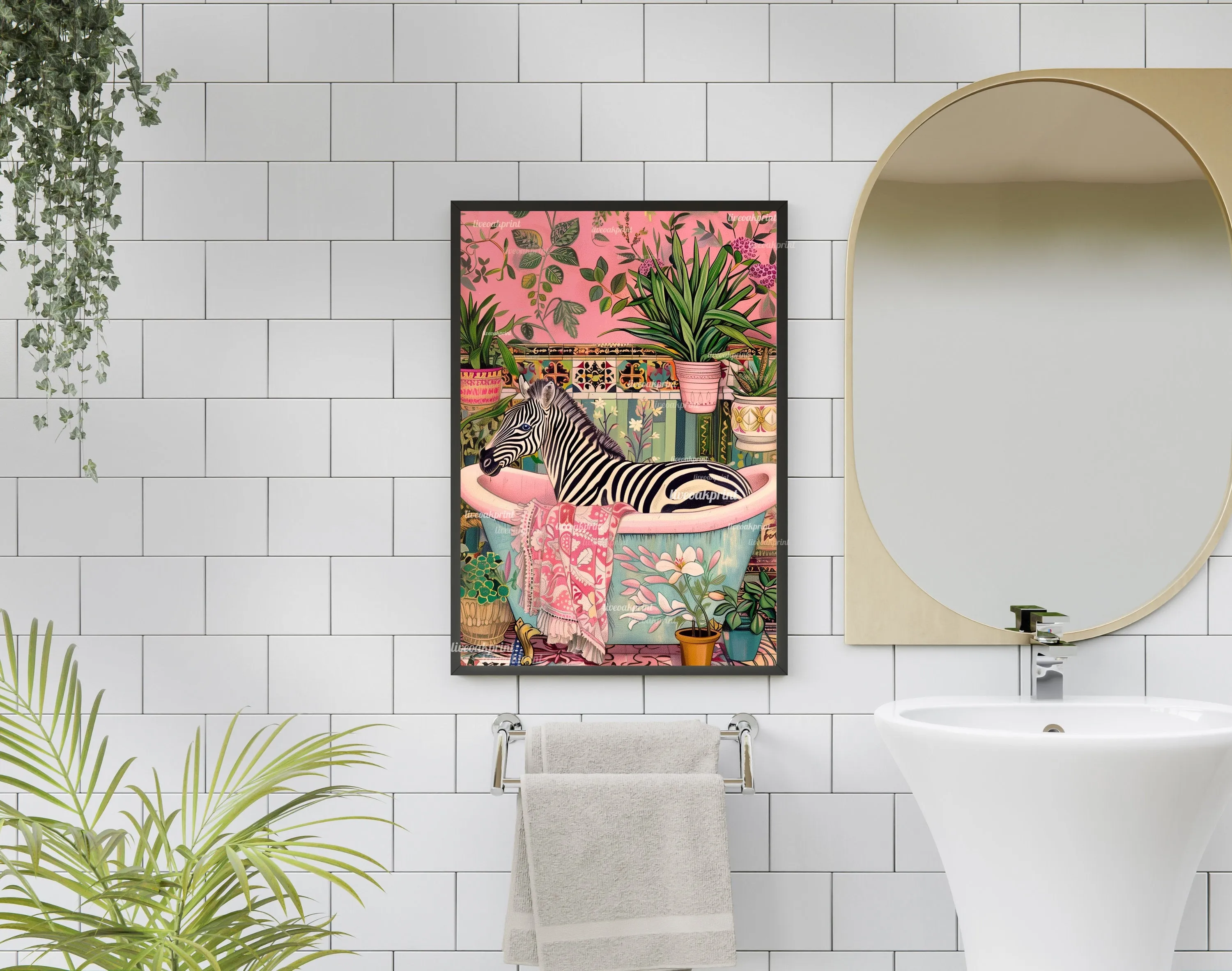 Zebra in a Bathtub - Whimsical Wall Art - Zebra Print - Zebra Bathroom Art - Tropical Bathroom Decor