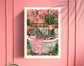 Zebra in a Bathtub - Whimsical Wall Art - Zebra Print - Zebra Bathroom Art - Tropical Bathroom Decor