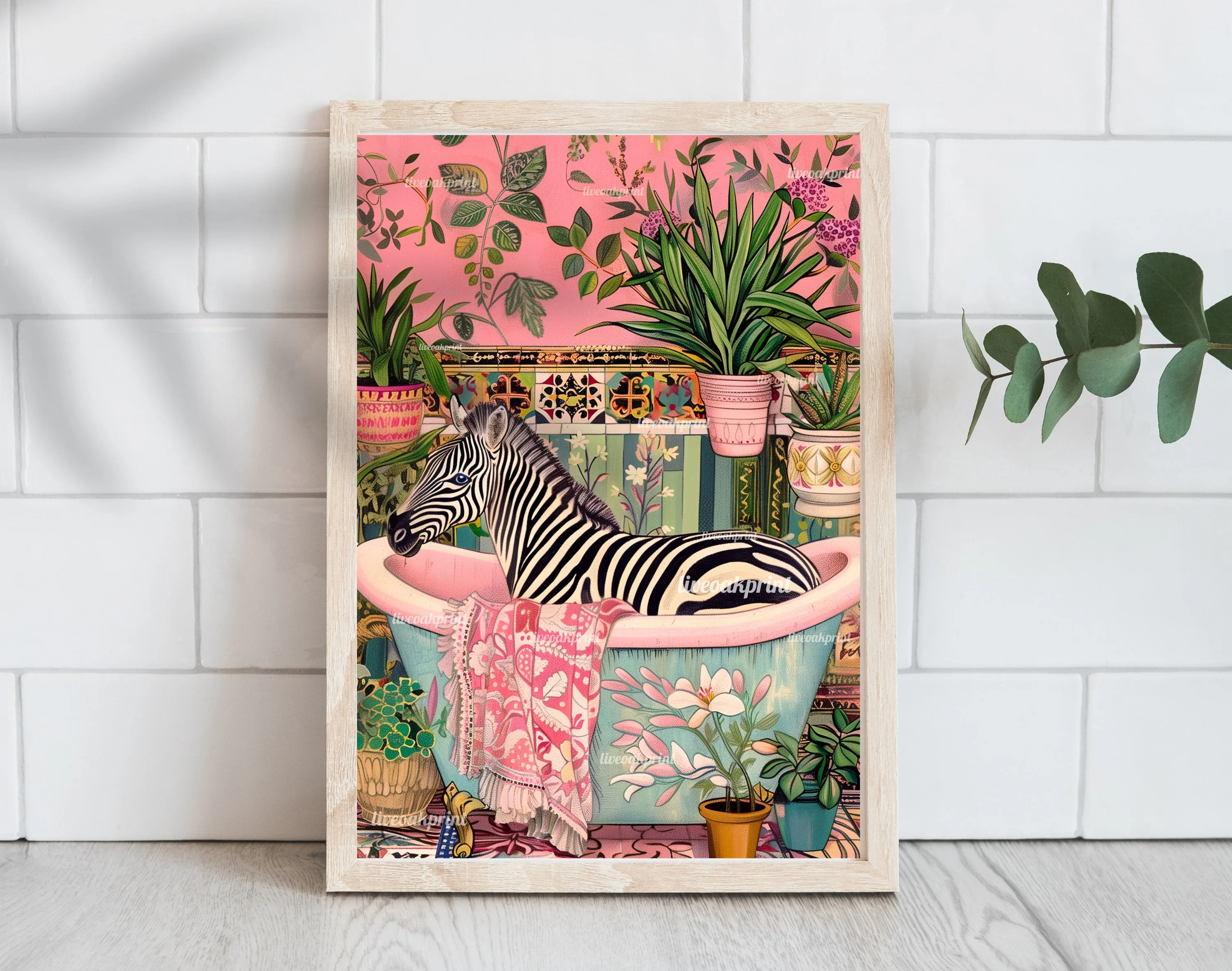 Zebra in a Bathtub - Whimsical Wall Art - Zebra Print - Zebra Bathroom Art - Tropical Bathroom Decor