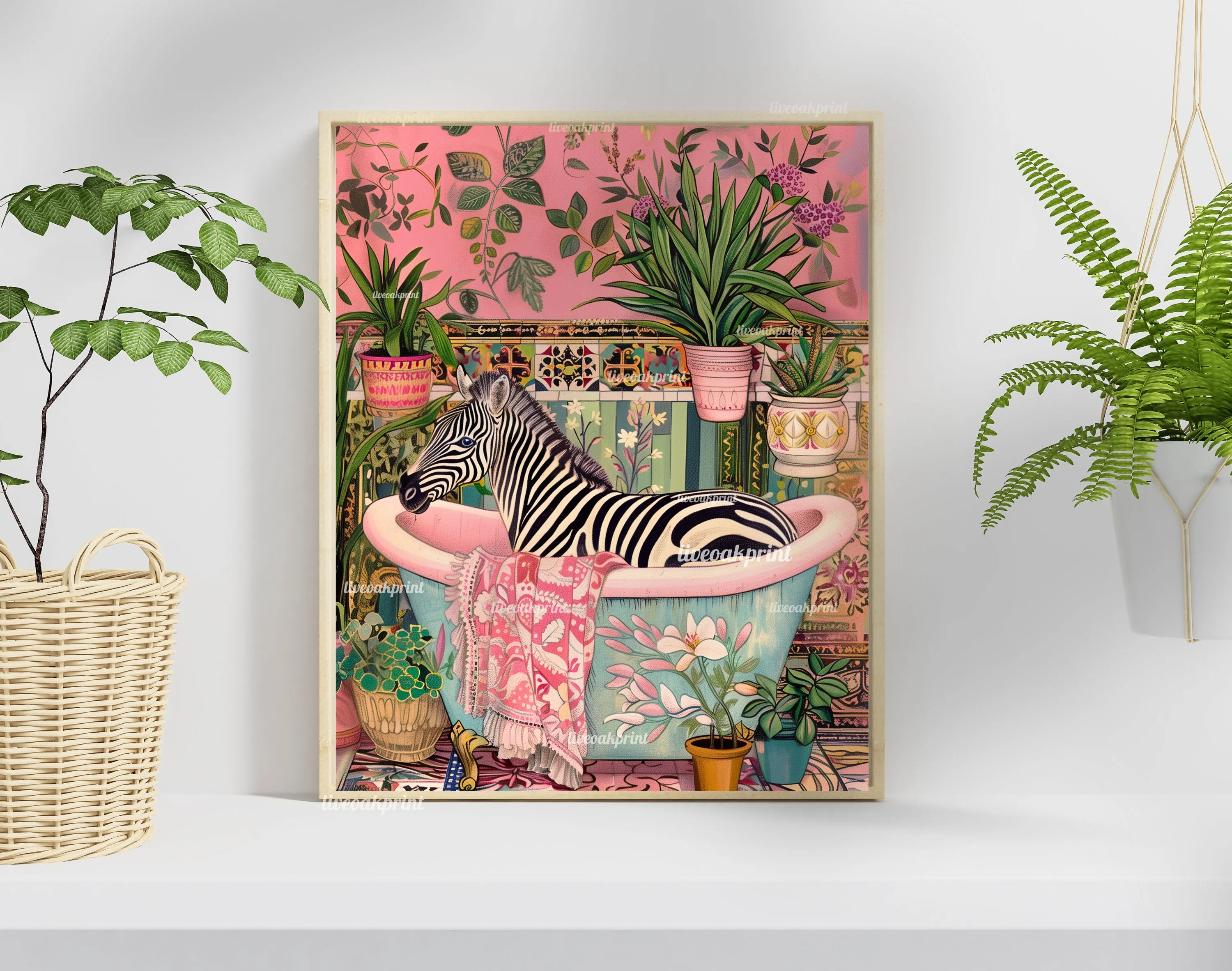 Zebra in a Bathtub - Whimsical Wall Art - Zebra Print - Zebra Bathroom Art - Tropical Bathroom Decor